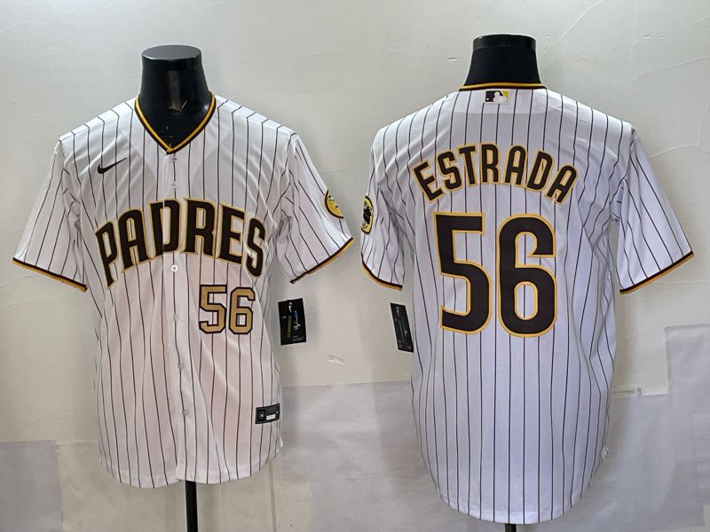 Men 2025 San Diego Padres #56 Estrada White stripe Nike MLB Jersey style 02->san diego padres->MLB Jersey